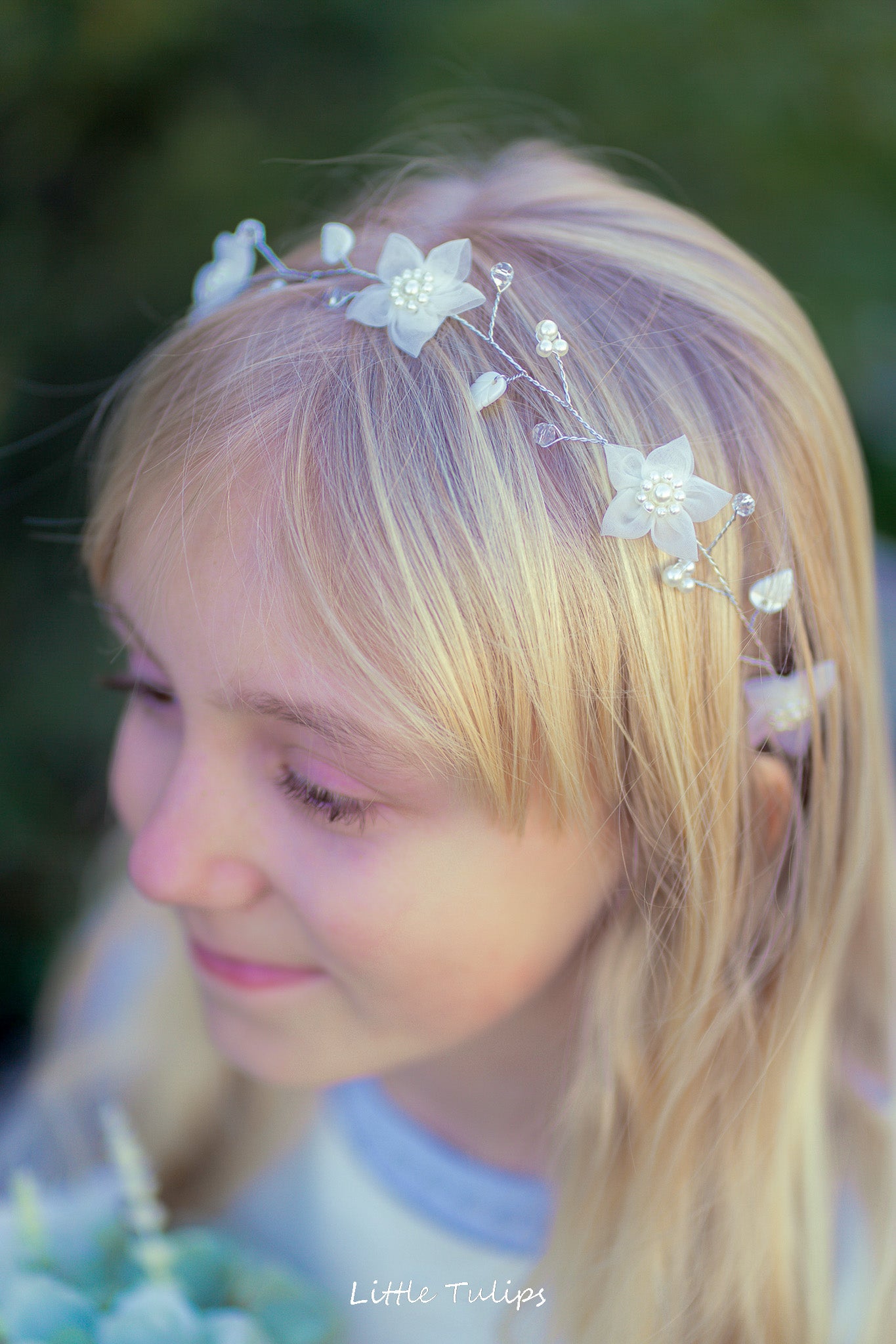 White tulle floral hair wreath