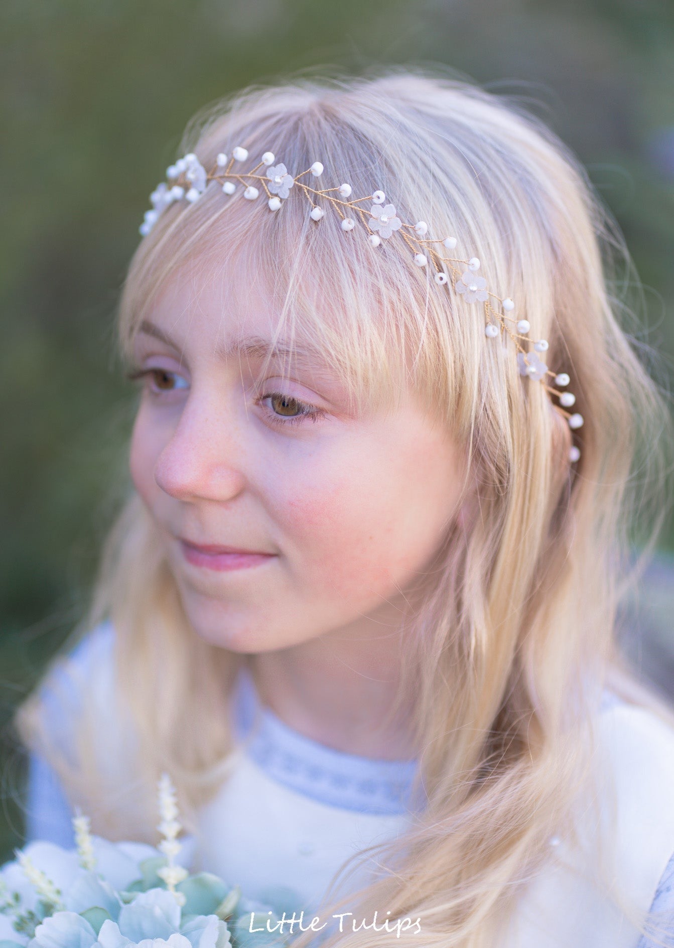 Sea glass floral hair wreath