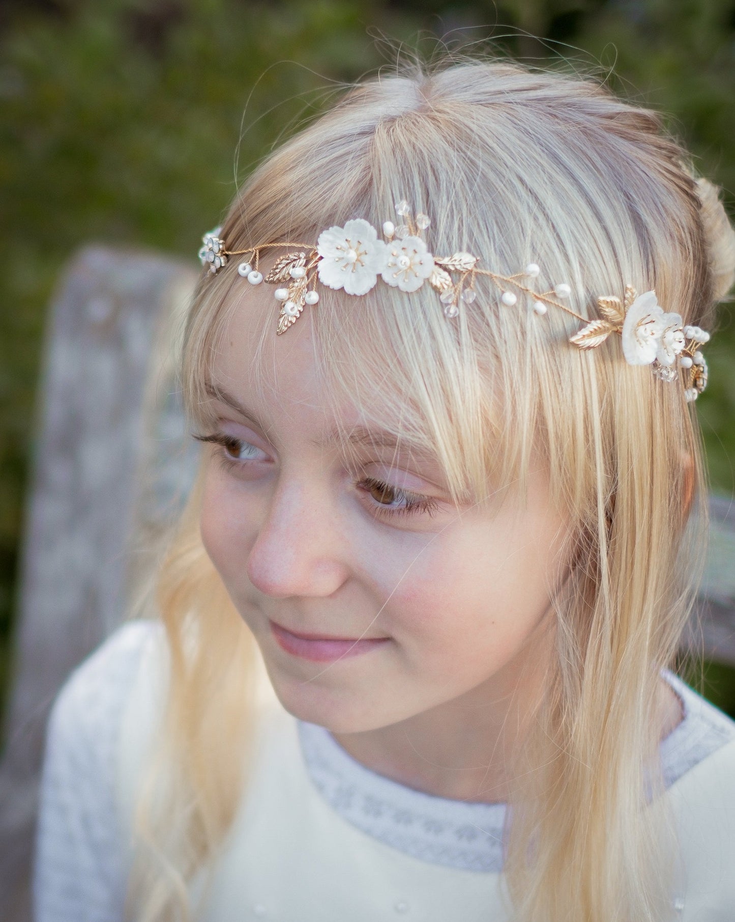 Gold shell floral hair wreath