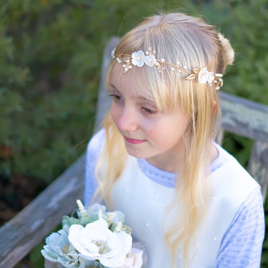 Gold shell floral hair wreath