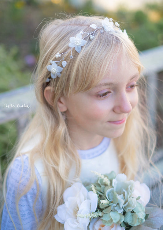 White tulle floral hair wreath