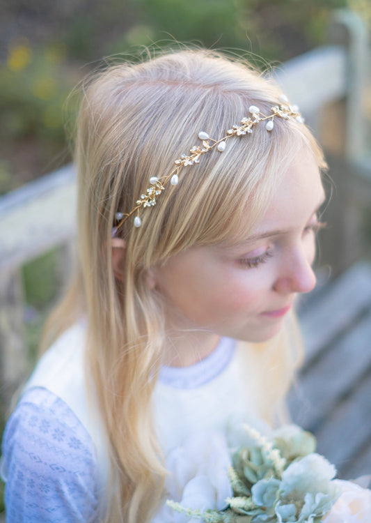 Gold floral pearl hair wreath