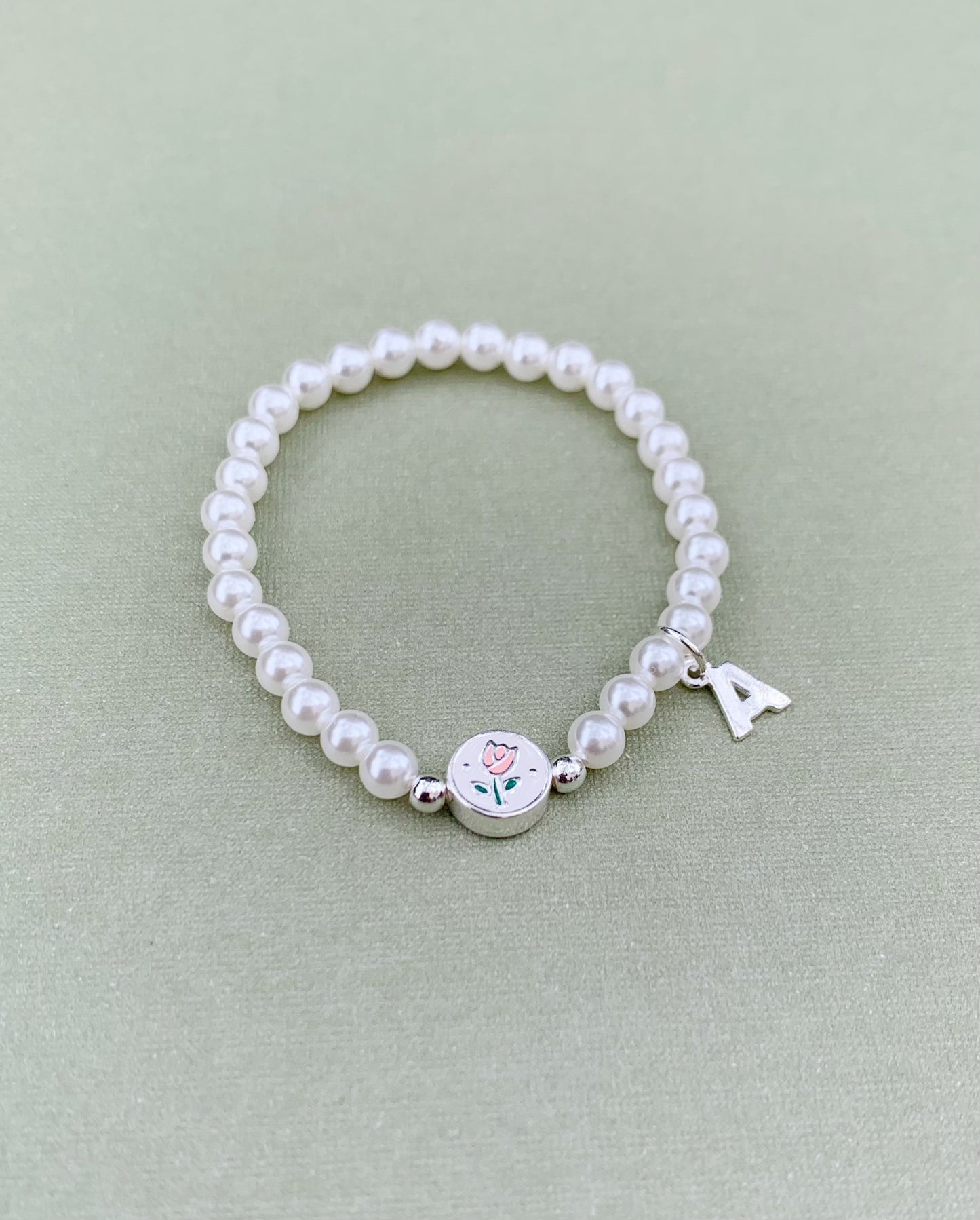 Sterling Silver Initial Pearl Bracelet