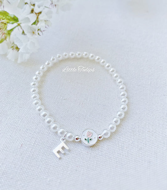 Sterling Silver Initial Pearl Bracelet