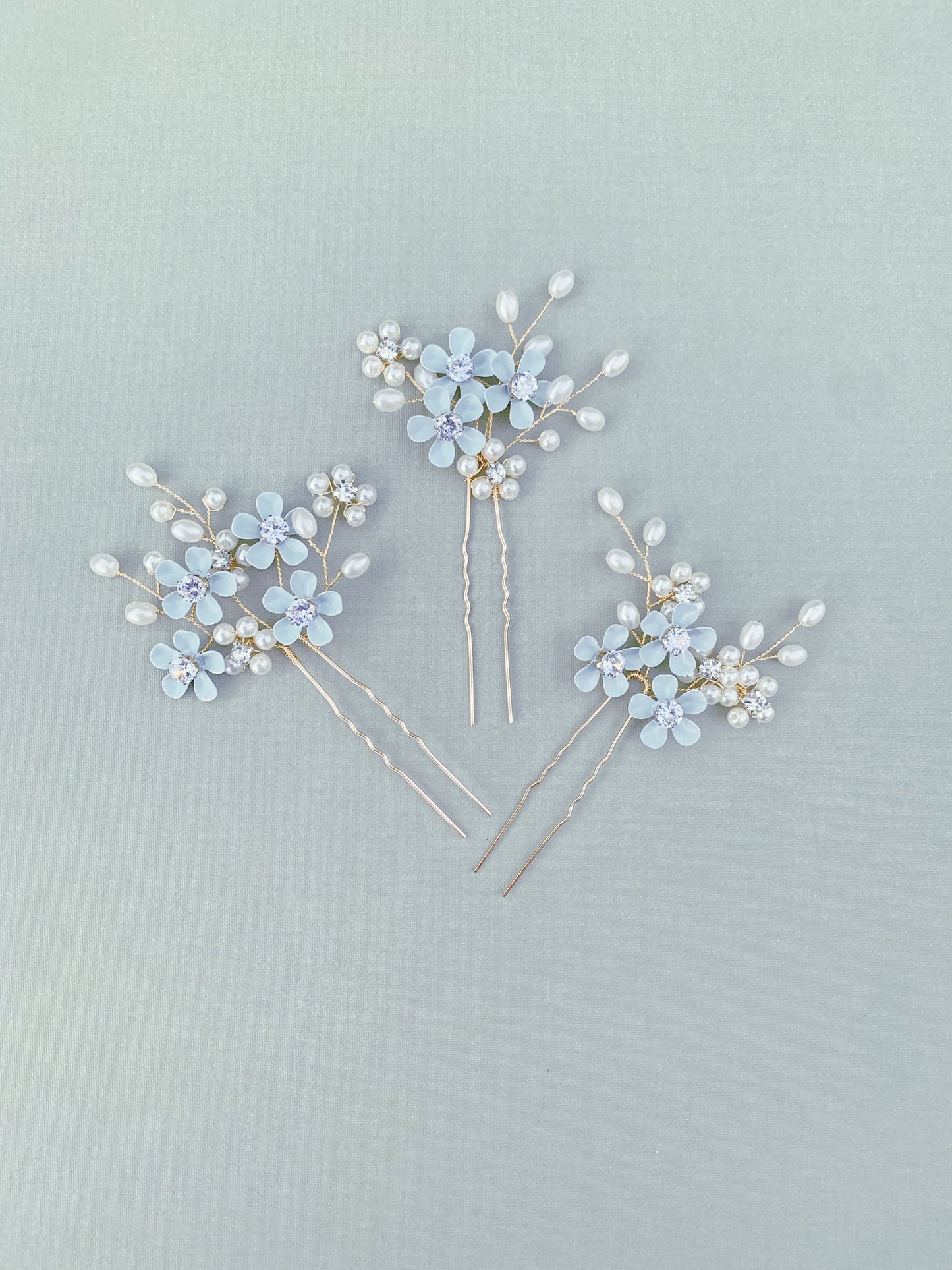 Blue Floral Pearl Hair Pin