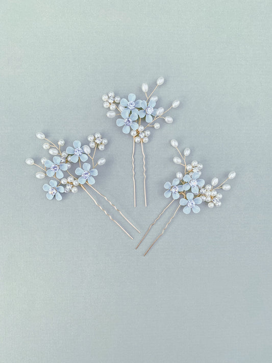 Blue Floral Pearl Hair Pin