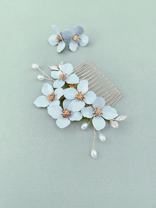 Blue Floral Hair Comb