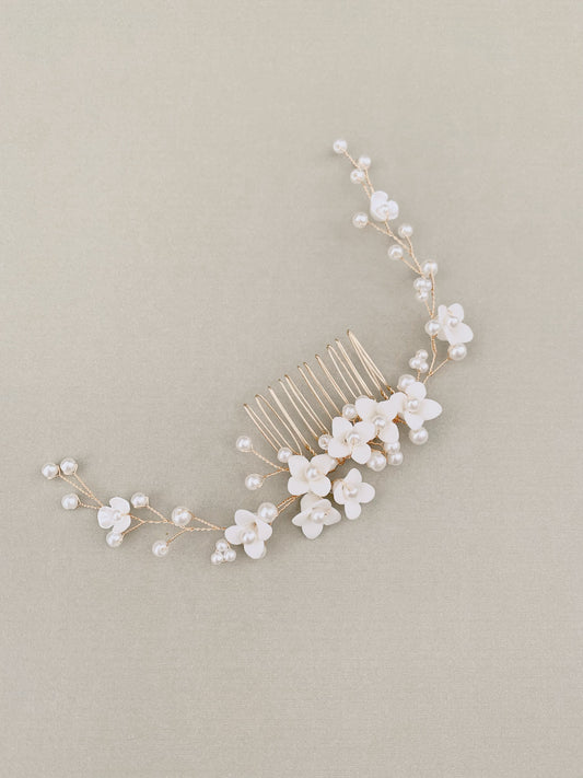 White Floral Hair Comb