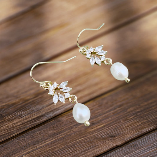 Bridesmaid 14K Gold Plated Natural Baroque Pearl Drop Earrings