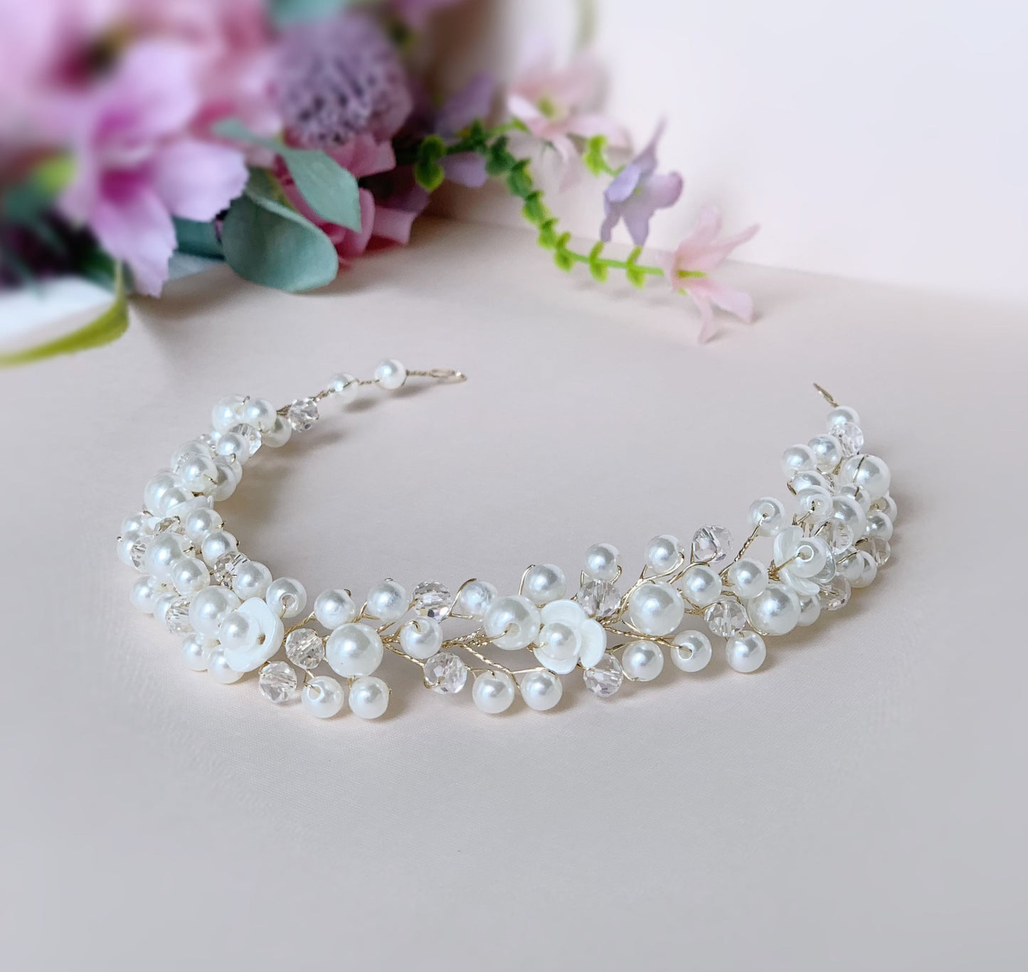 Pearl floral hair wreath