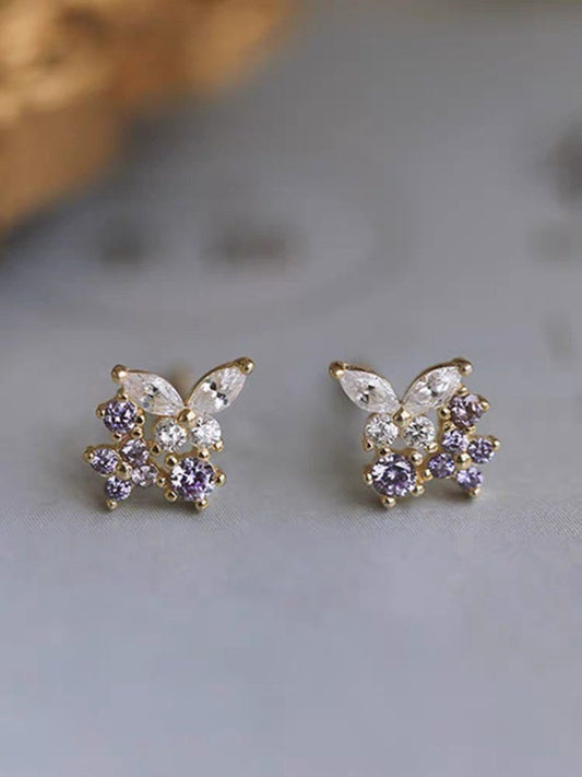 Sterling Silver Lavender Butterfly Stud Earrings