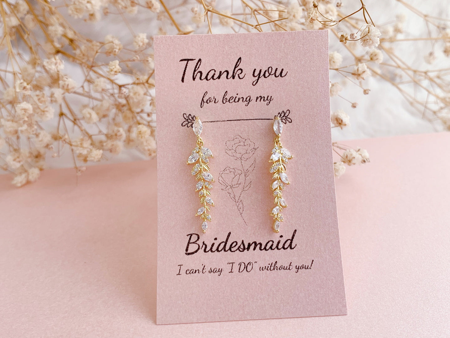 Bridesmaid 14k Gold Plated Leaf Earrings