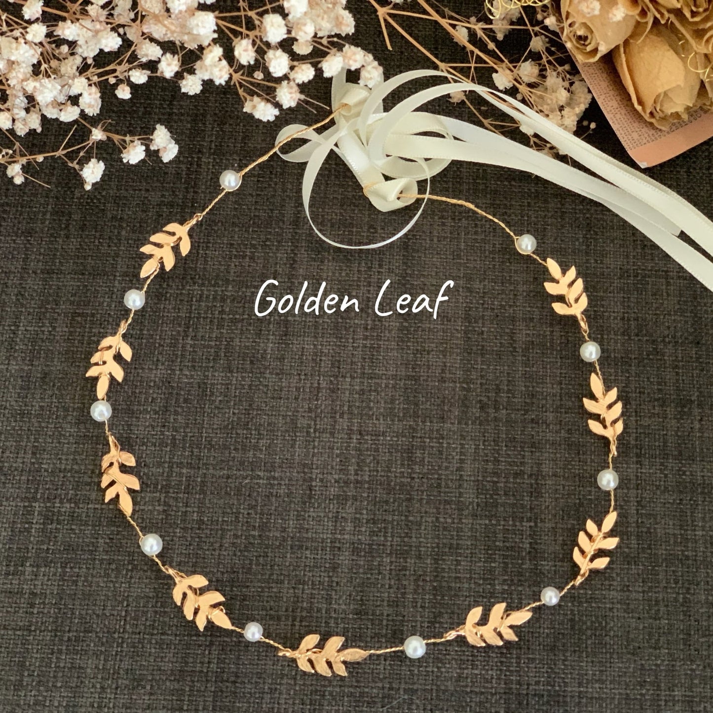 Gold floral pearl hair wreath