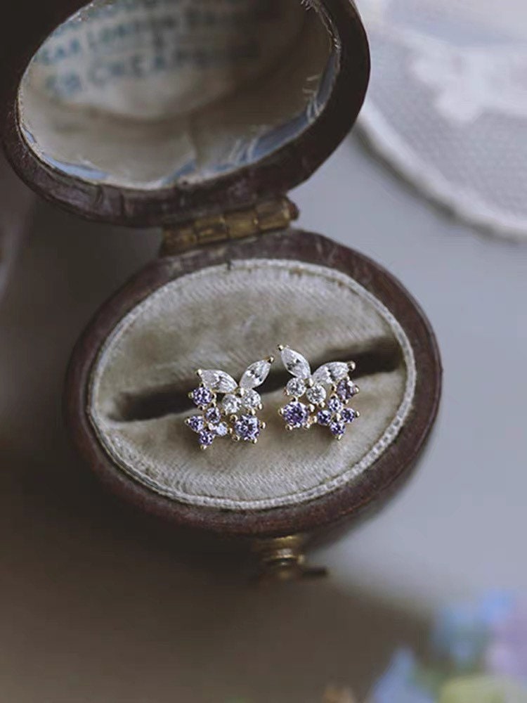 Sterling Silver Lavender Butterfly Stud Earrings