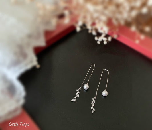 Sterling Silver Leaf threader Earrings