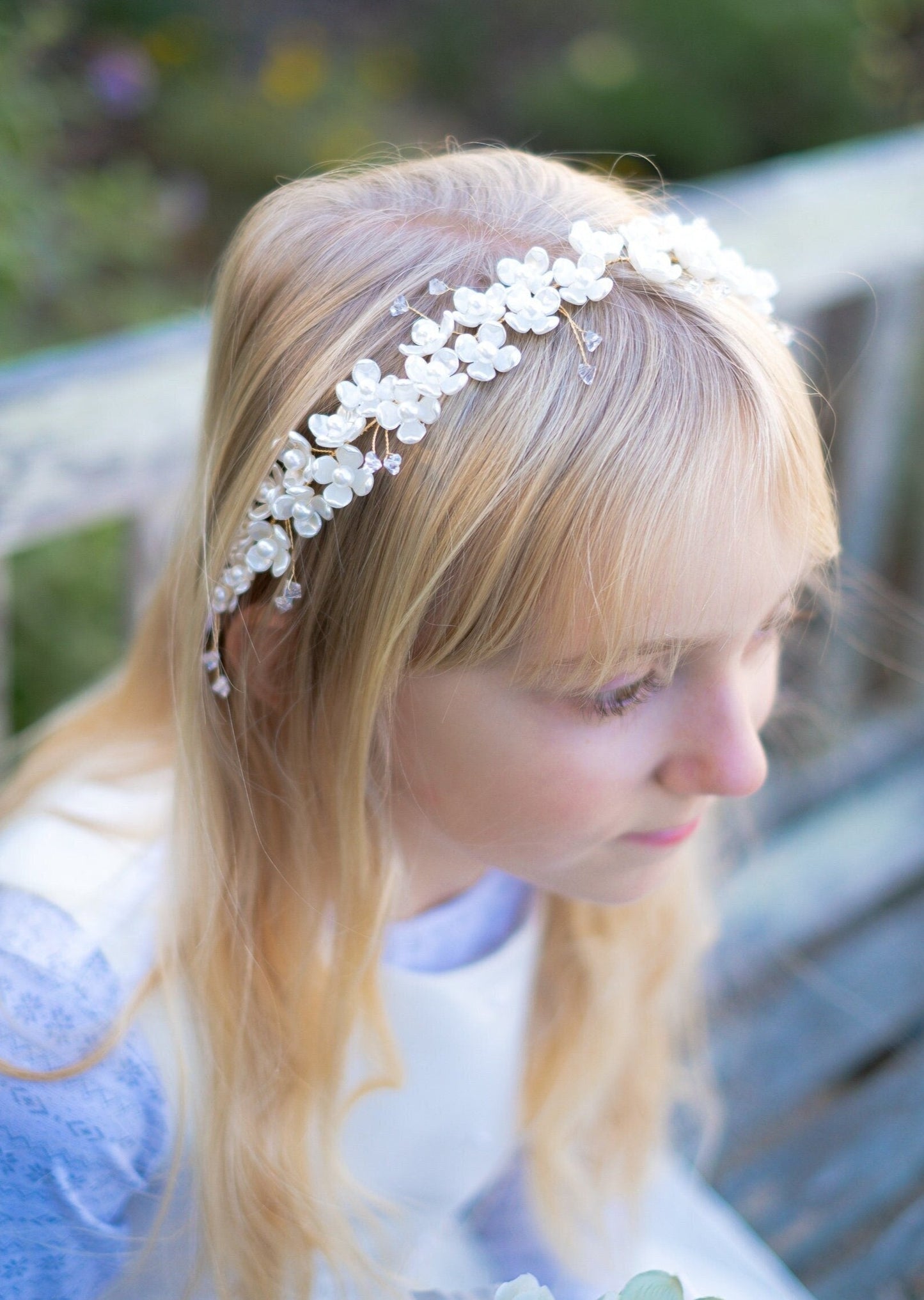 White large shell floral hair wreath