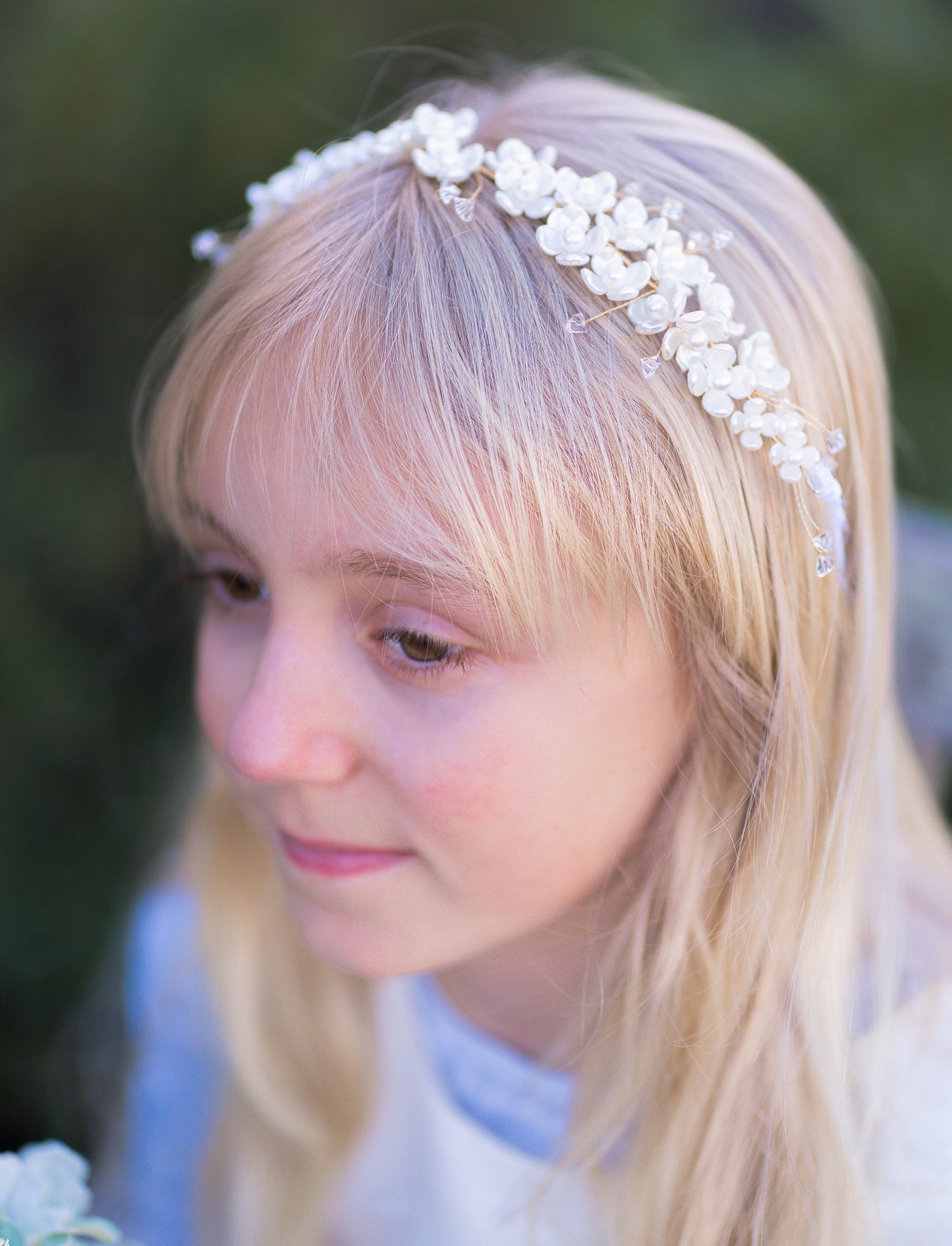 White large shell floral hair wreath