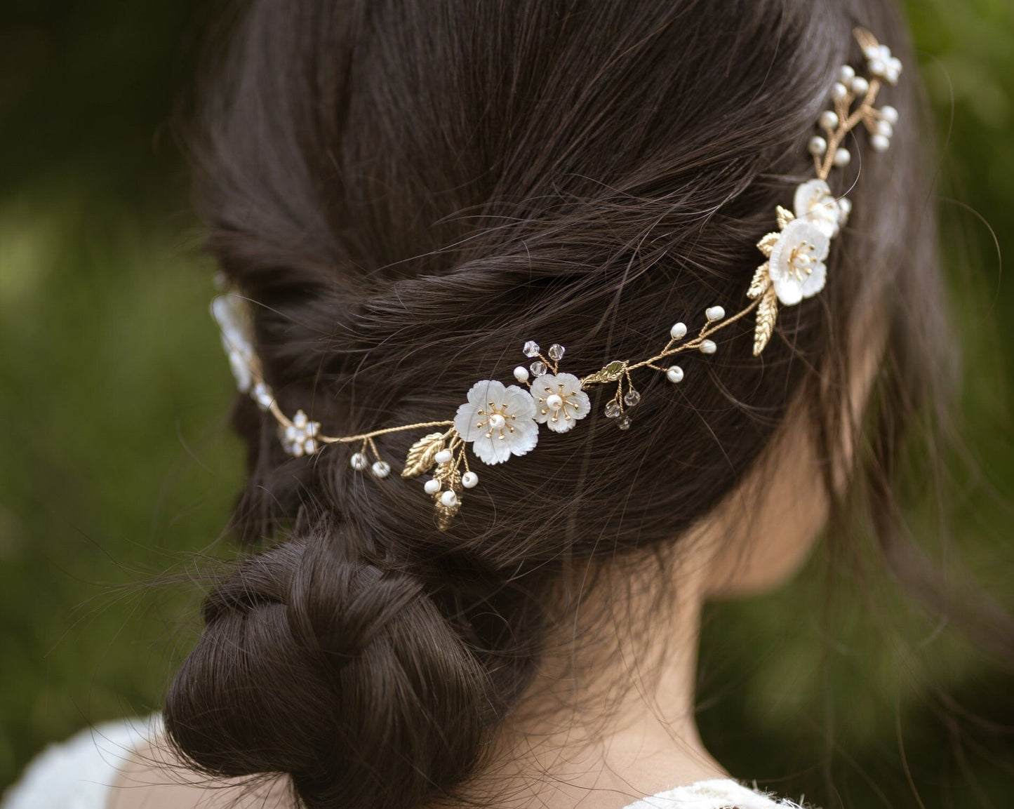 Gold shell floral hair wreath