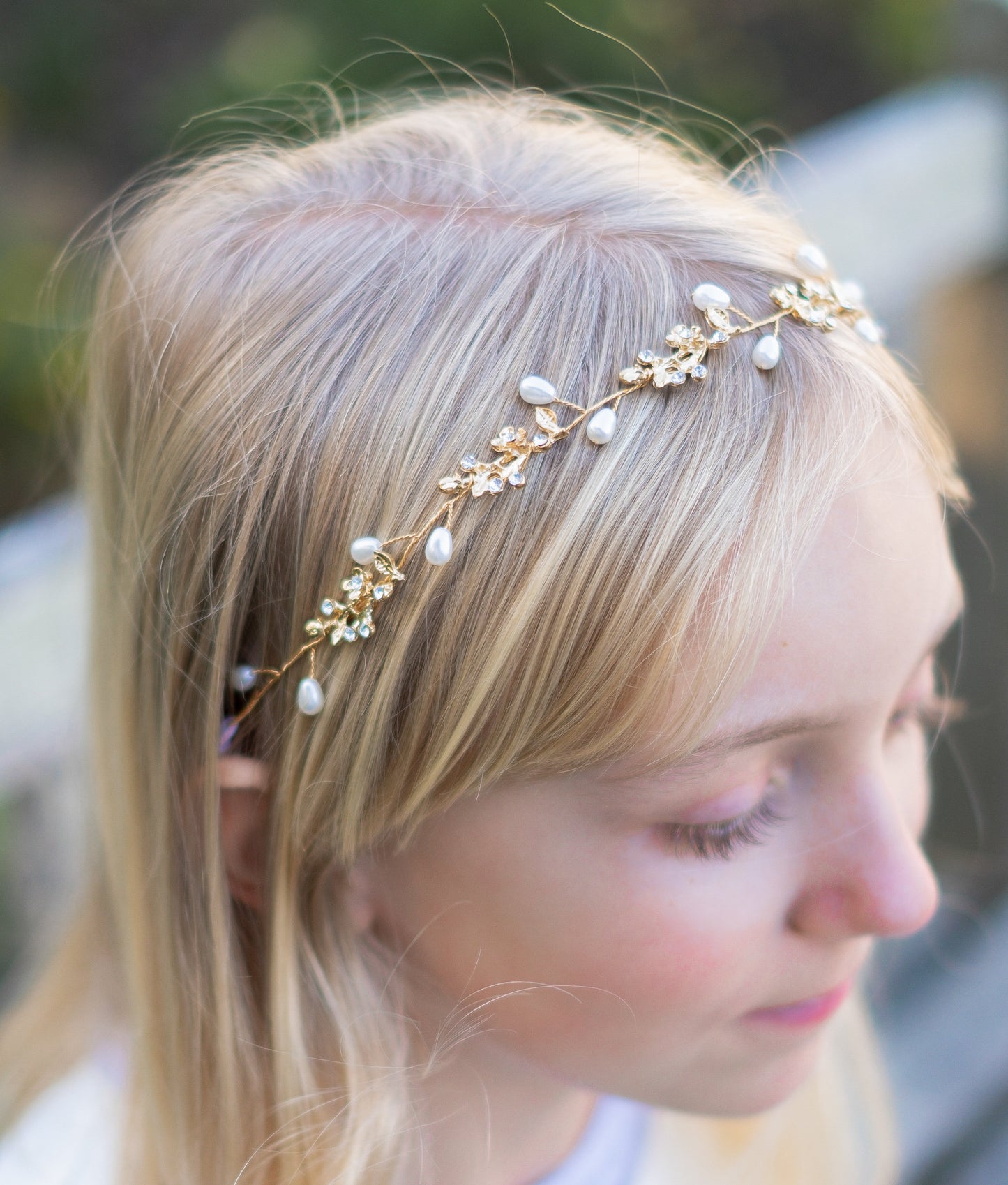 Gold floral pearl hair wreath