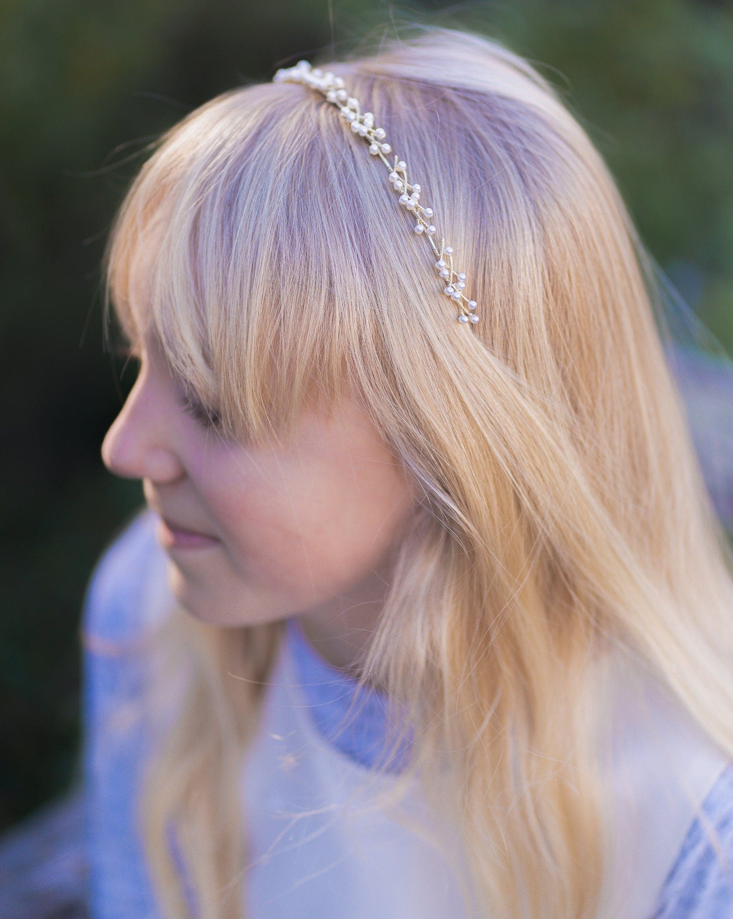 Champagne gold pearl thin headband