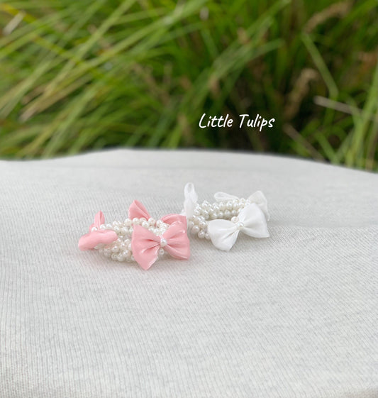 White/Pink Pearl Hair Bow Tie