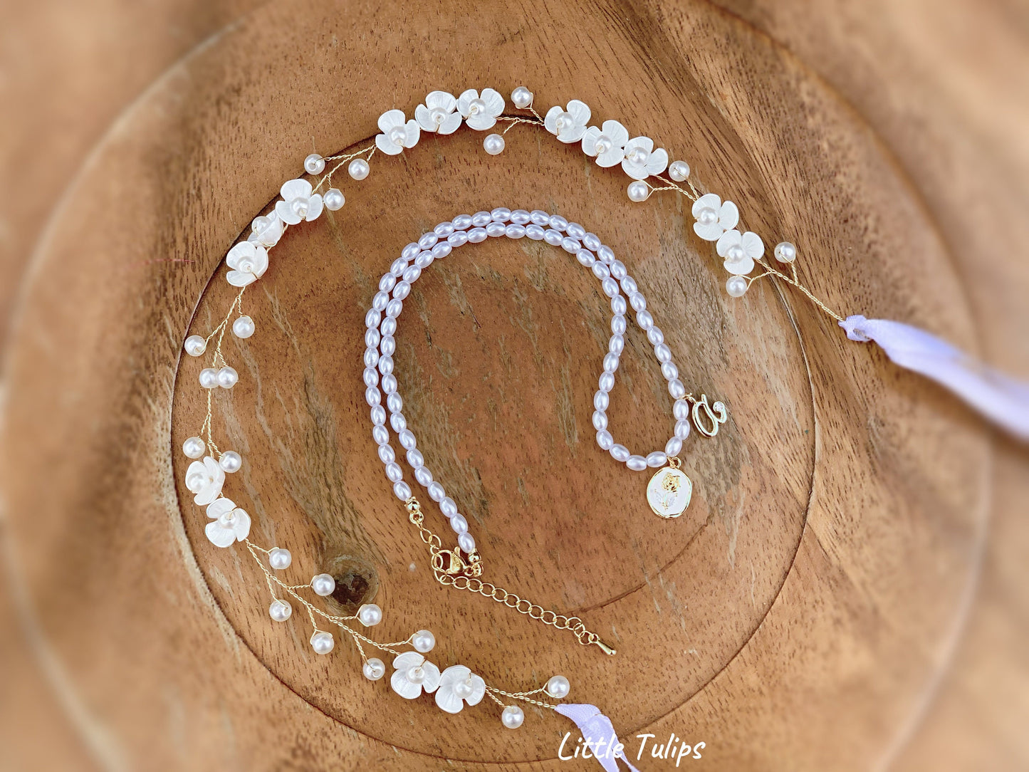 Flower Girl Hair Wreath & Initial Necklace Gift Set